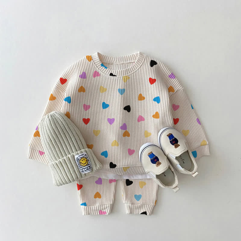 Baby Colorful Hearts Waffle Sweatshirt 2-piece Set