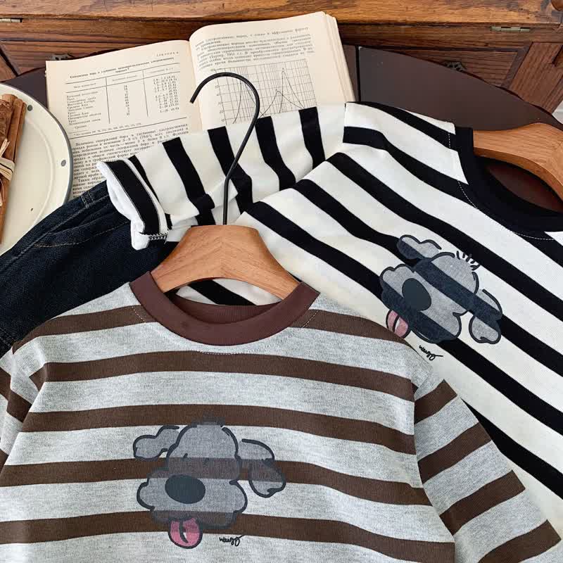 Kid Boy Striped Cartoon Dog T-shirt