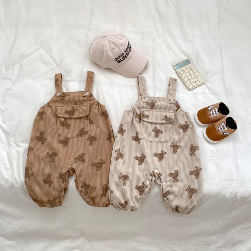 Baby Corduroy Cute Bear Pocket Overalls