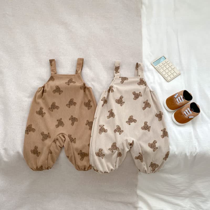 Baby Corduroy Cute Bear Pocket Overalls