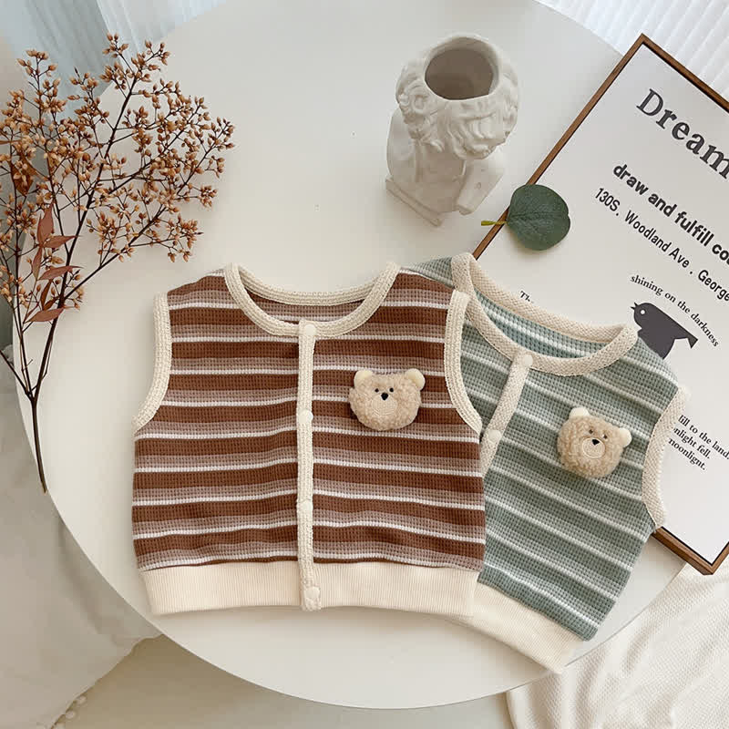 Baby 3D Bear Striped Button Vest