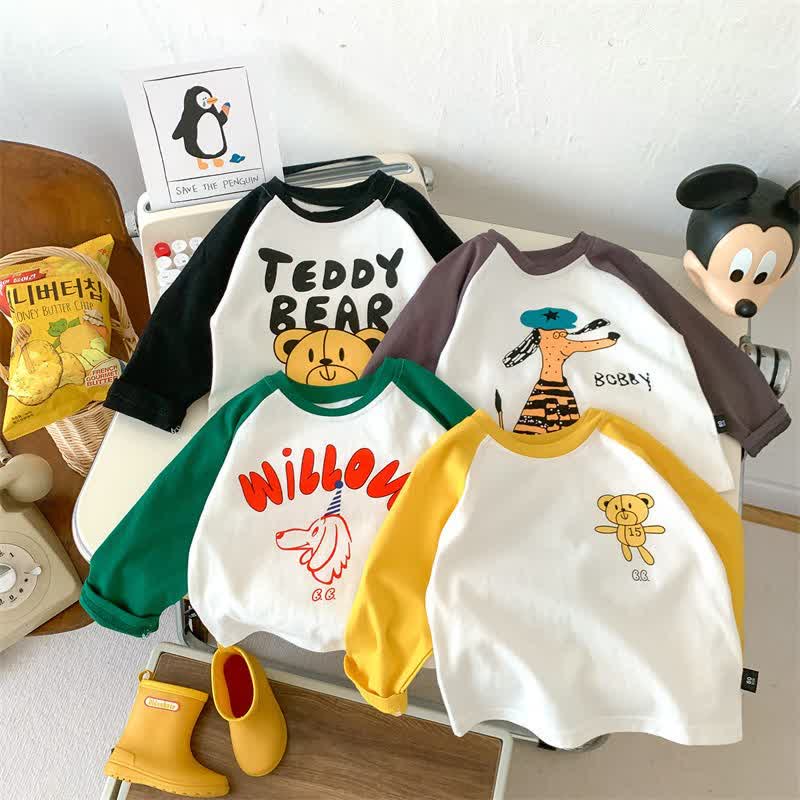 Kid Boy Raglan Sleeves Cartoon Bear Print T-shirt