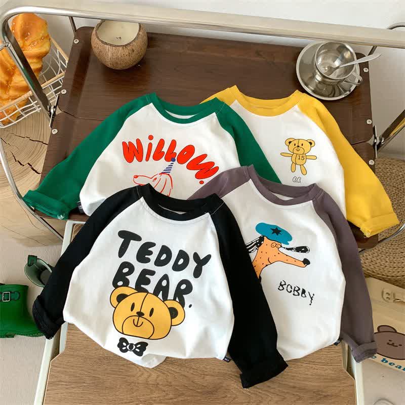 Kid Boy Raglan Sleeves Cartoon Bear Print T-shirt