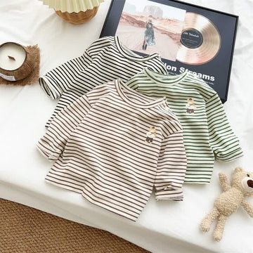 Baby Cute Guitar Bear Striped T-shirt