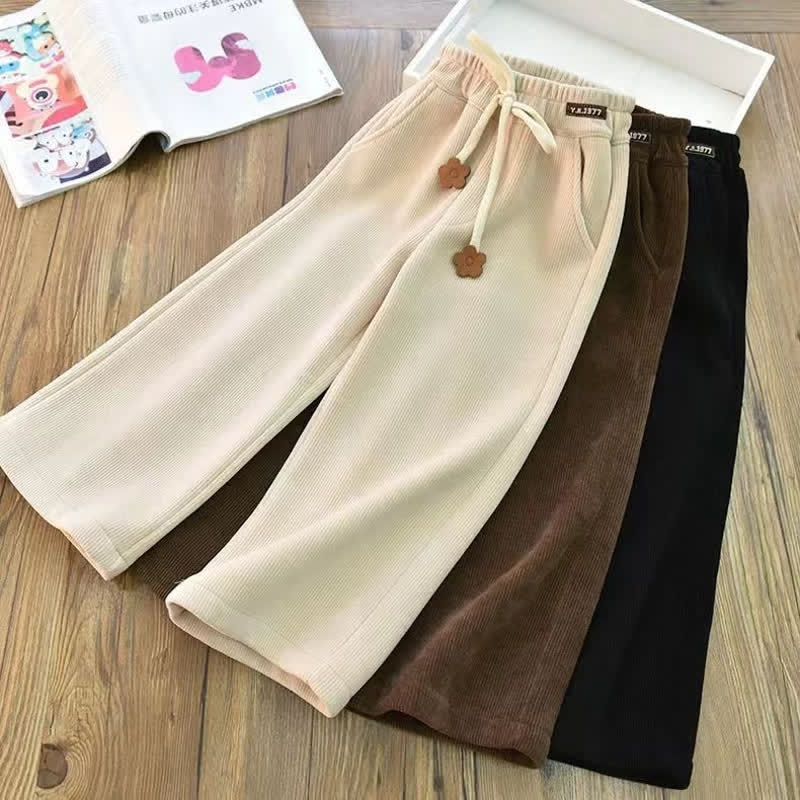 Kid Girl Solid Color Wide-leg Pants