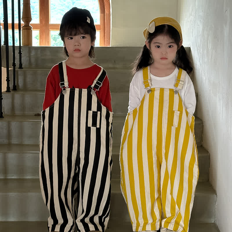 Kids Loose Vertical Striped Overalls