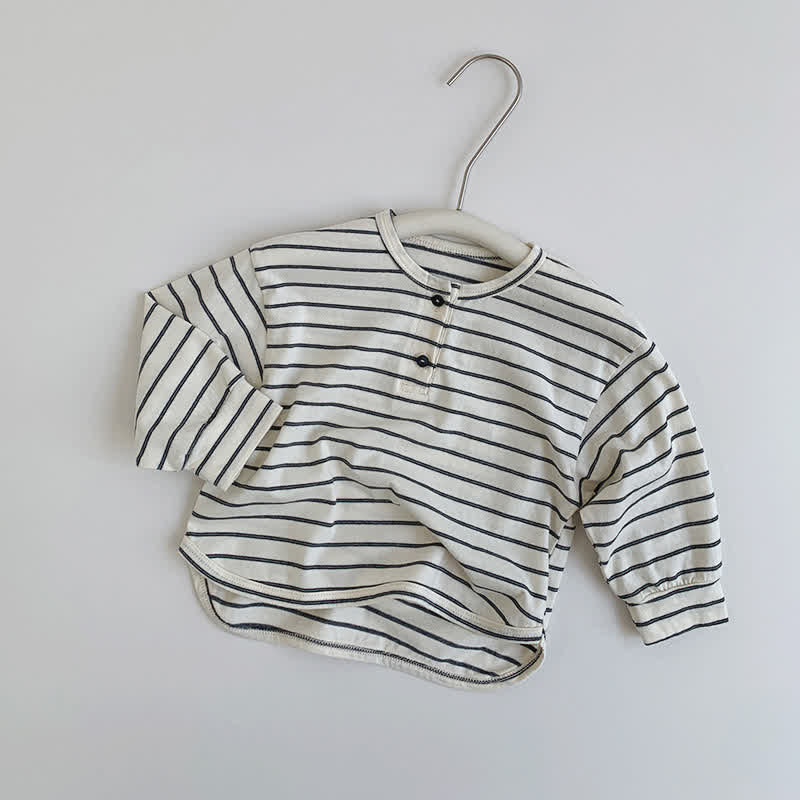 Toddler Double Button Striped Basic T-shirt