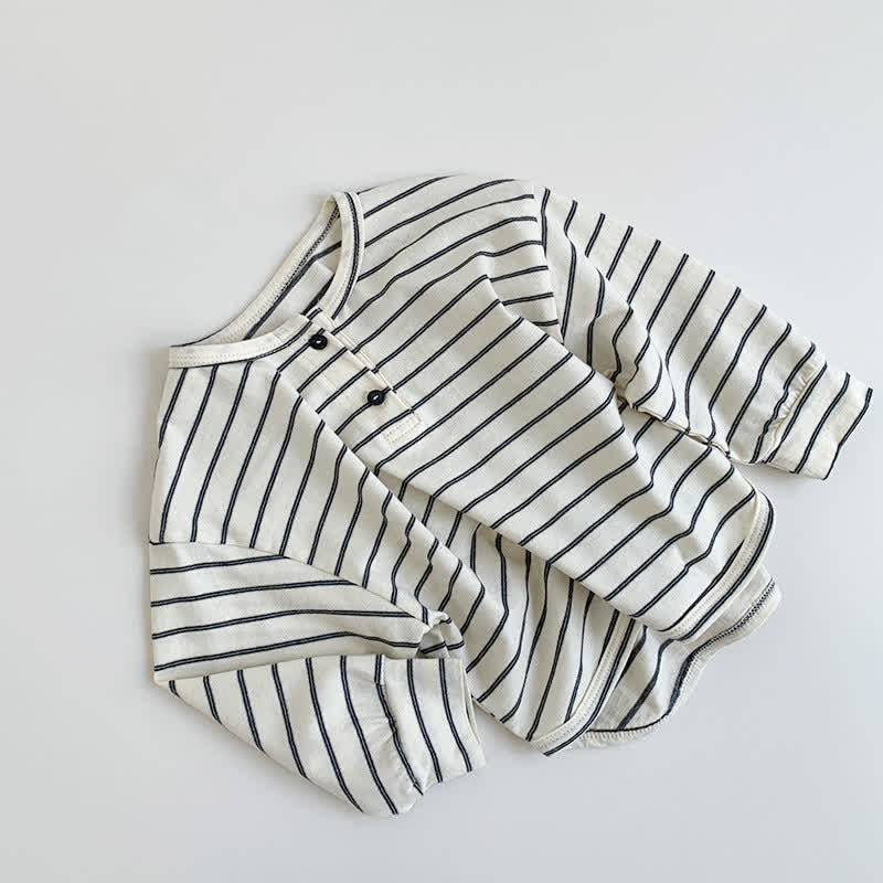 Toddler Double Button Striped Basic T-shirt