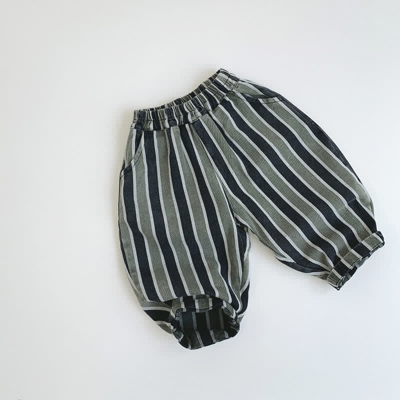 Toddler Green Vertical Striped Loose Pants