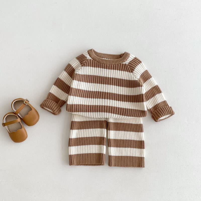 Toddler Brown Striped Knitted Sweater/Pants