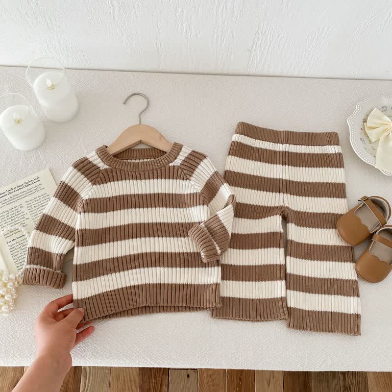 Toddler Brown Striped Knitted Sweater/Pants