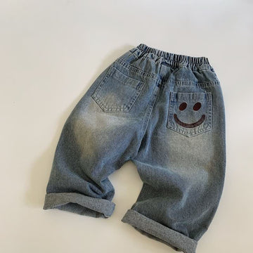 Toddler Boy Denim Embroidered Smile Pants