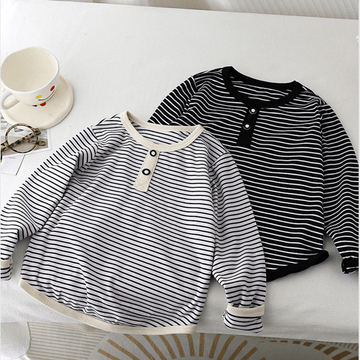 Toddler Double Button Striped Loose T-shirt