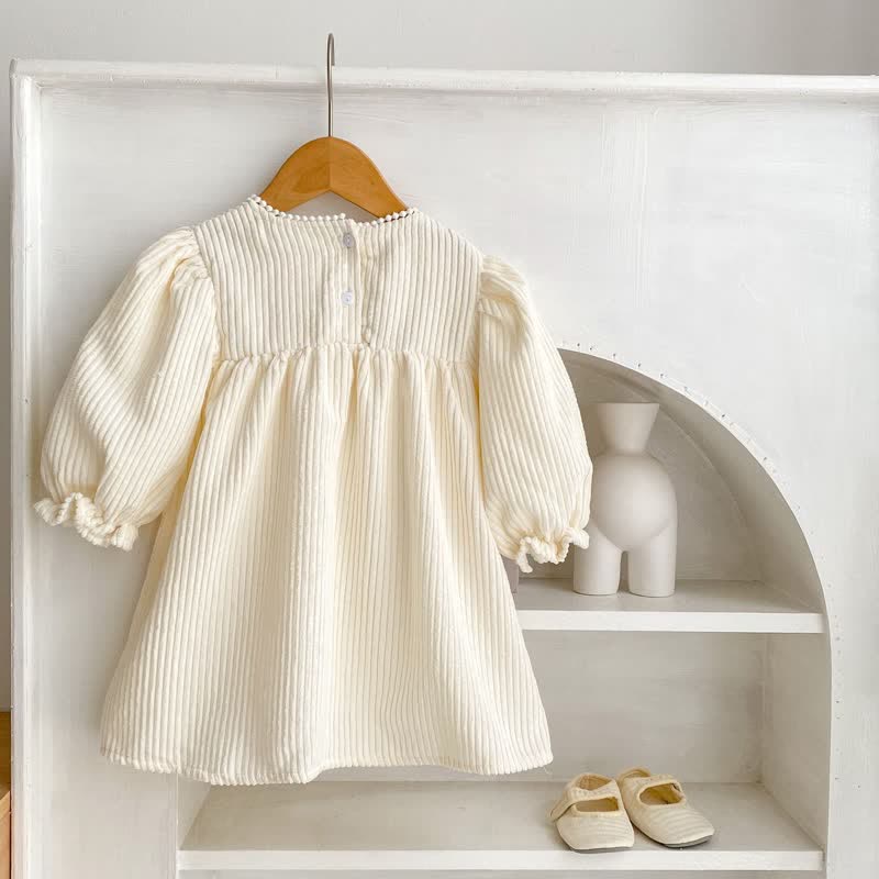 Kid Girl Embroidered Lace Collar Puff Sleeves Dress