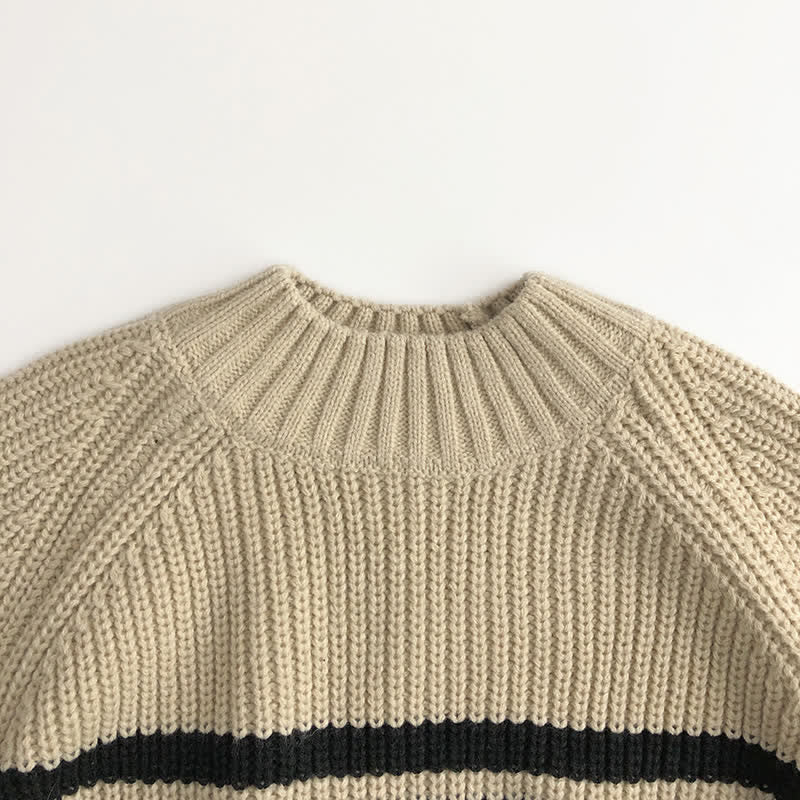 Toddler Beige Chunky Knitted Striped Sweater