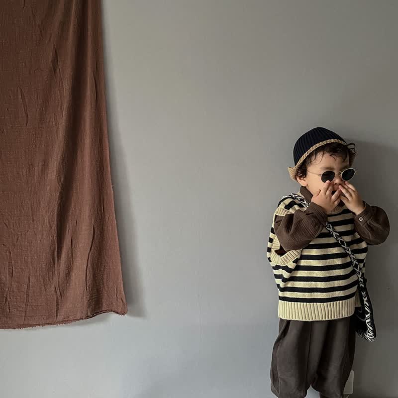 Toddler Beige Knitted Striped Casual Vest