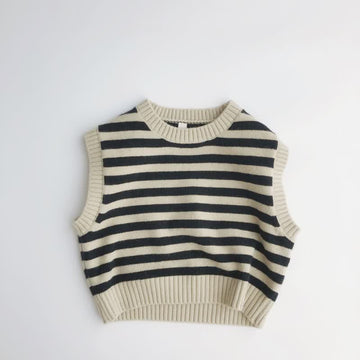 Toddler Beige Knitted Striped Casual Vest