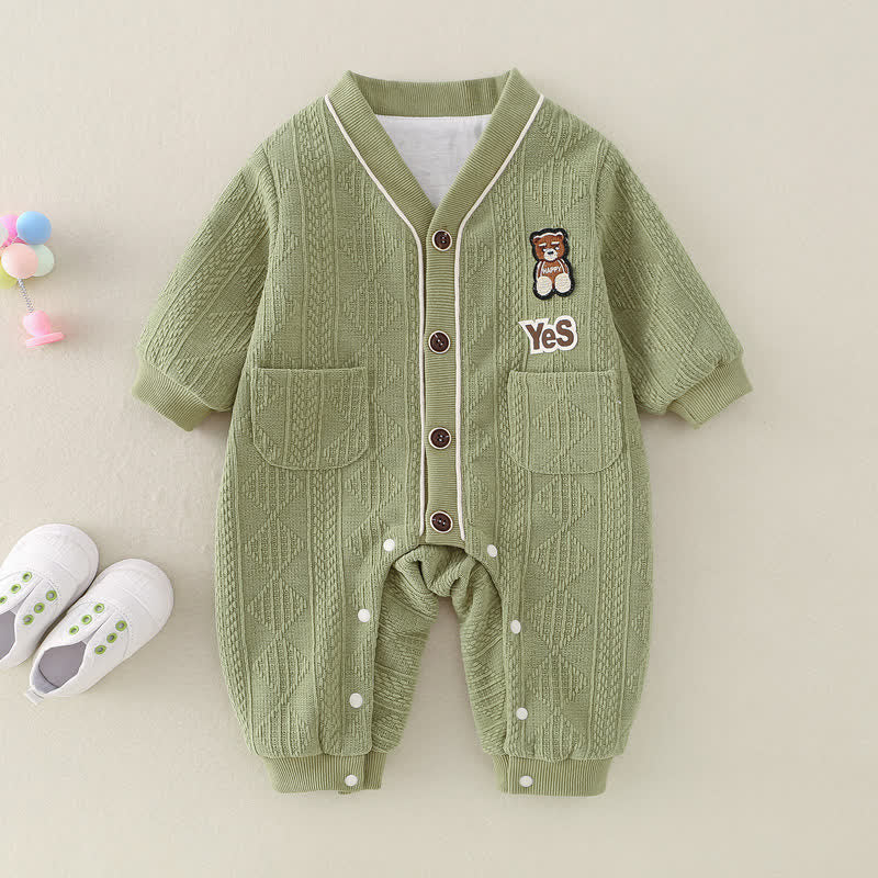 YES Baby Button Cartoon Bear Romper