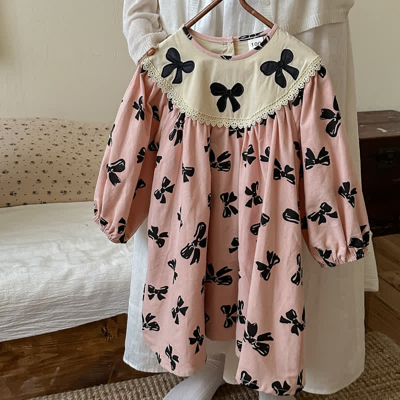 Toddler Bow Lace Collar Retro Dress