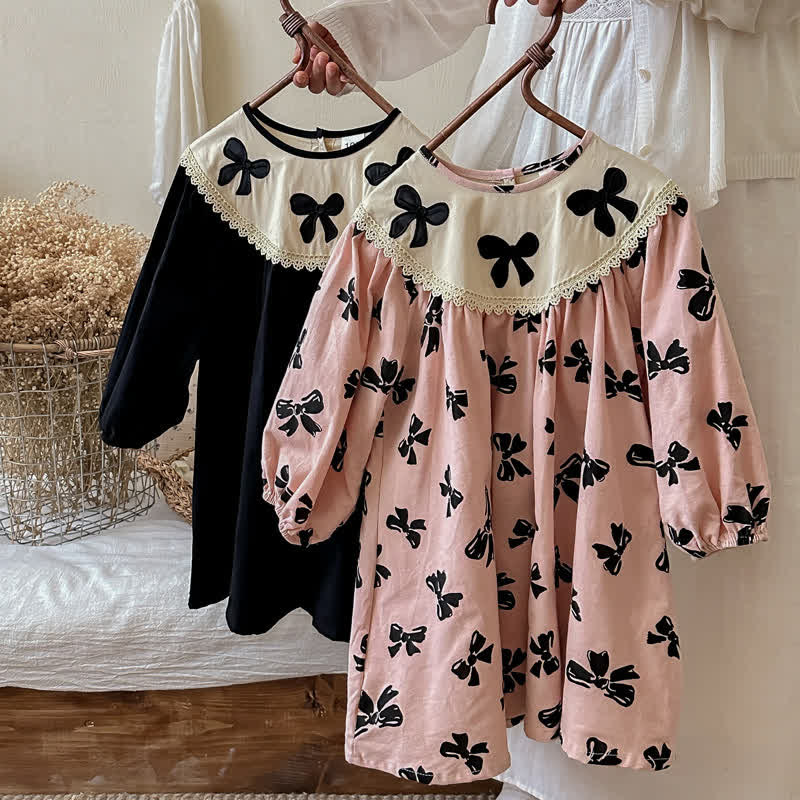 Toddler Bow Lace Collar Retro Dress