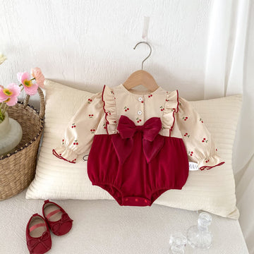 Baby Red Cherry Big Bow Bodysuit