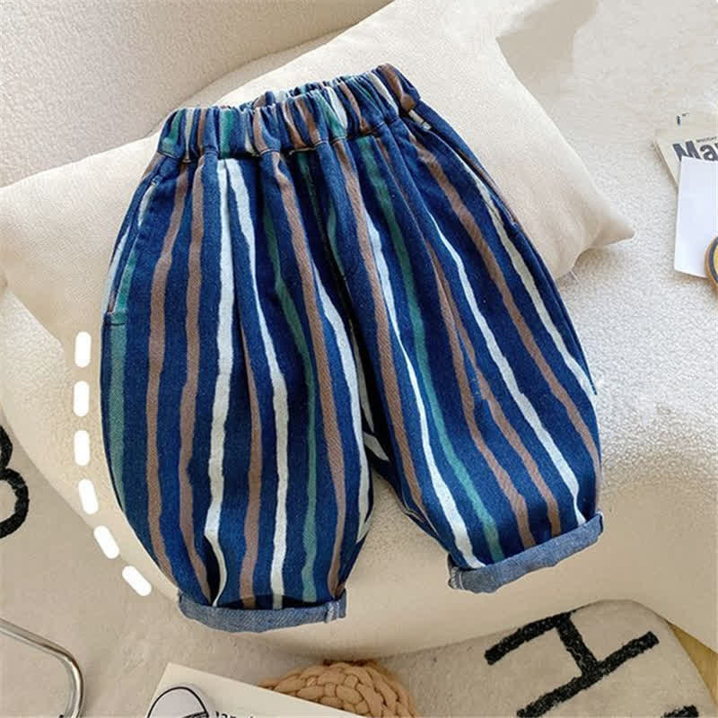 Toddler Colorful Vertical Striped Denim Pants