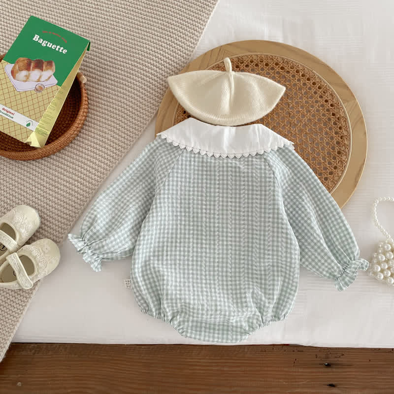 Baby Green Plaid Lapels Bodysuit