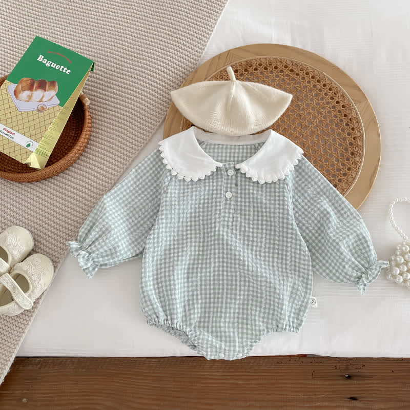 Baby Green Plaid Lapels Bodysuit