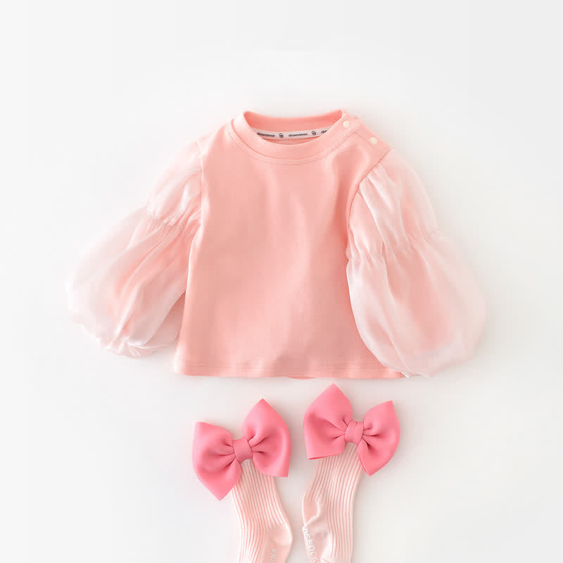 Baby Girl Pink Puff Sleeves T-shirt