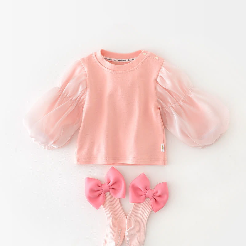 Baby Girl Pink Puff Sleeves T-shirt