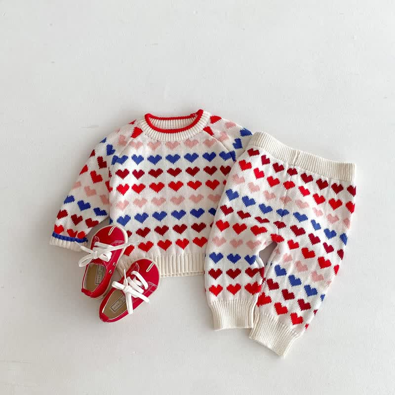 Toddler 2-Piece Colorful Heart Knitted Set