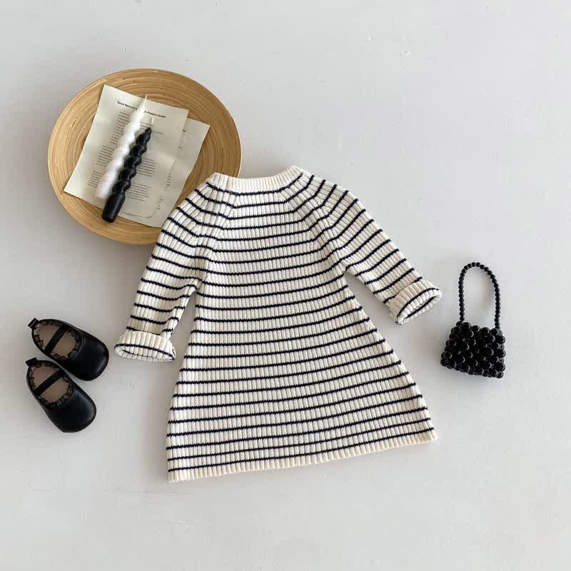 Toddler Knitted Casual Striped Loose Dress