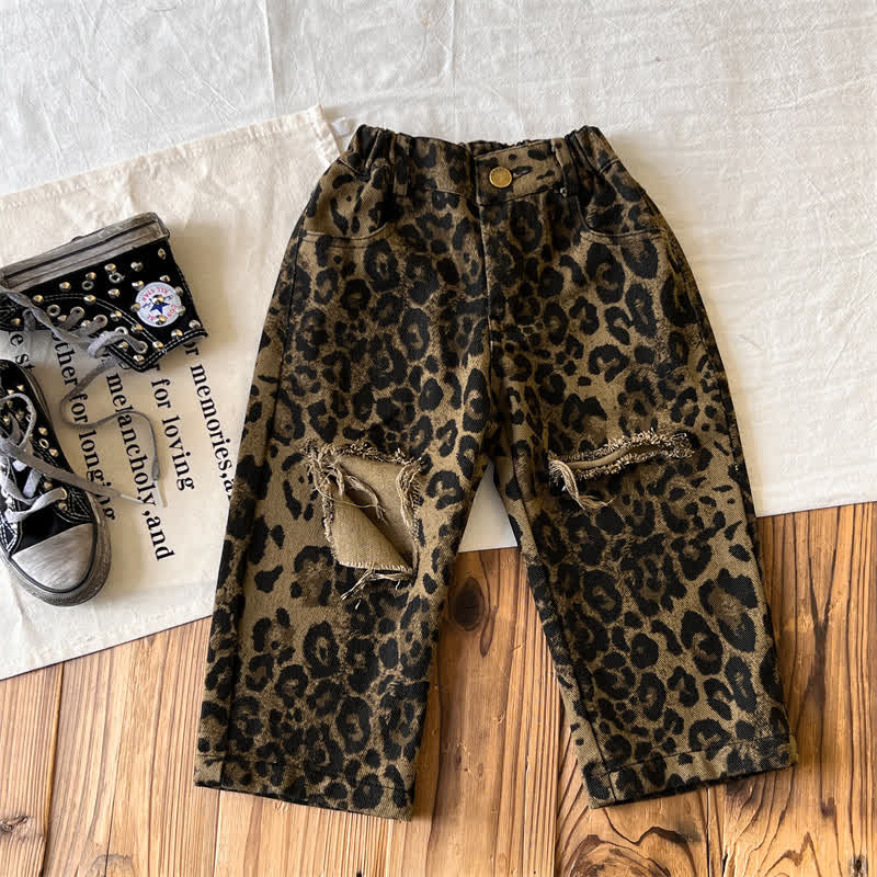 Kid Boy Leopard Print Ripped Cargo Pants