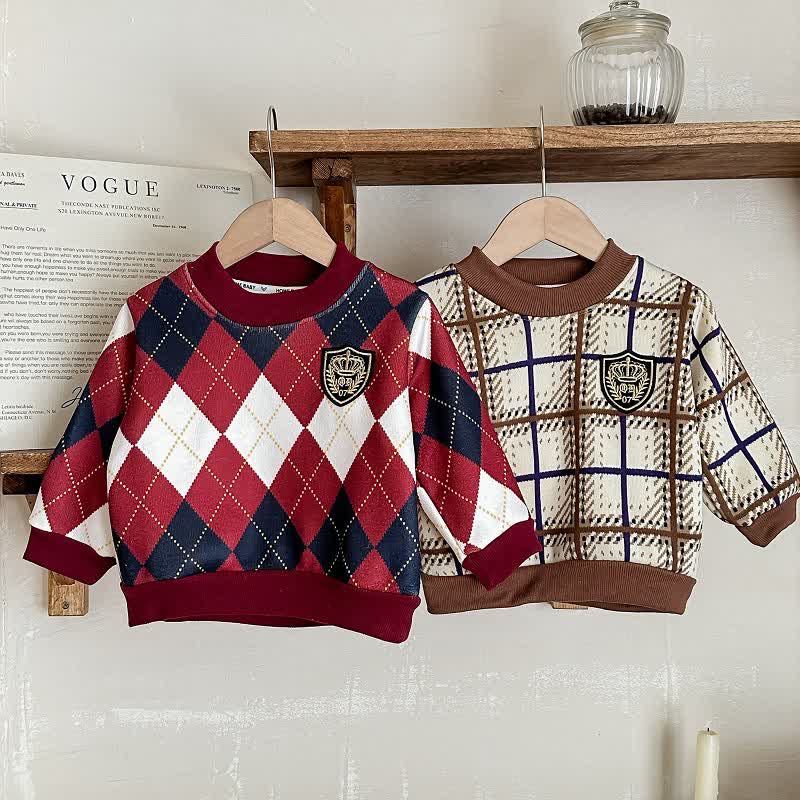 Kid Boy Diamond Plaid Knit Pullover Sweater