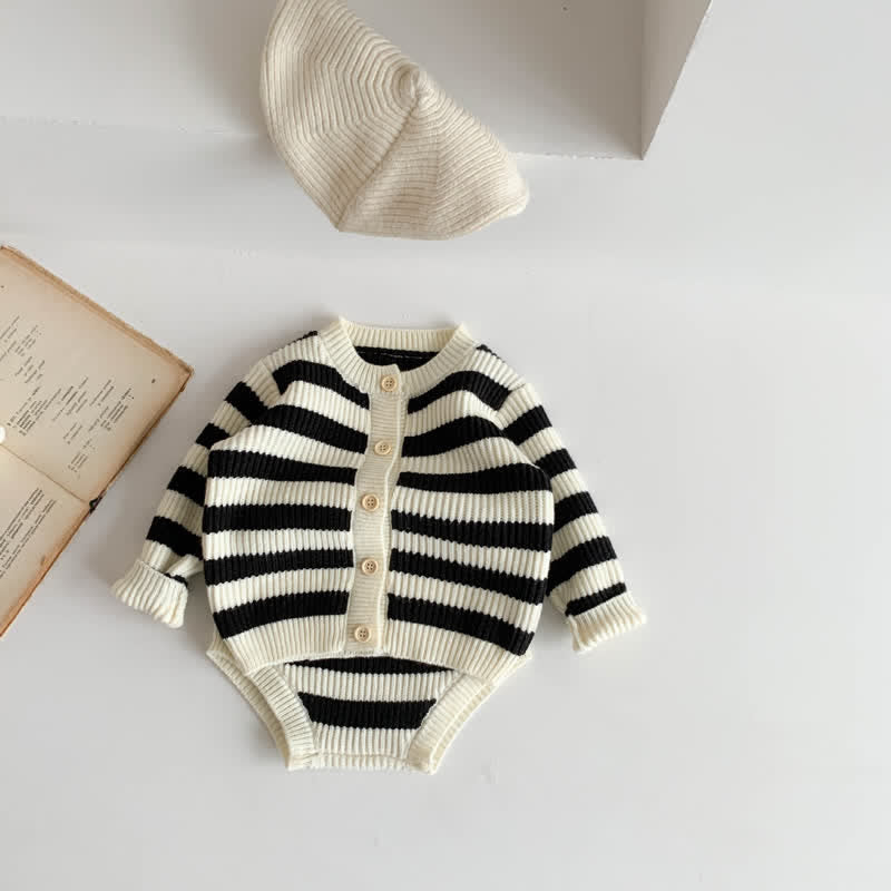 Baby 2-Piece Black Striped Knit Button Set