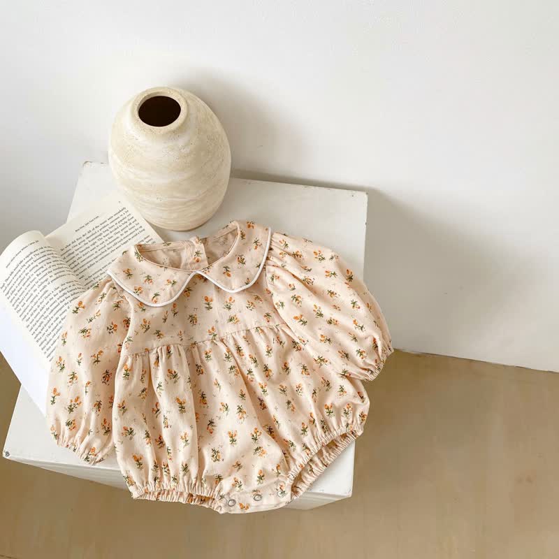 Baby Flower Apricot Peter Pan Collar Bodysuit