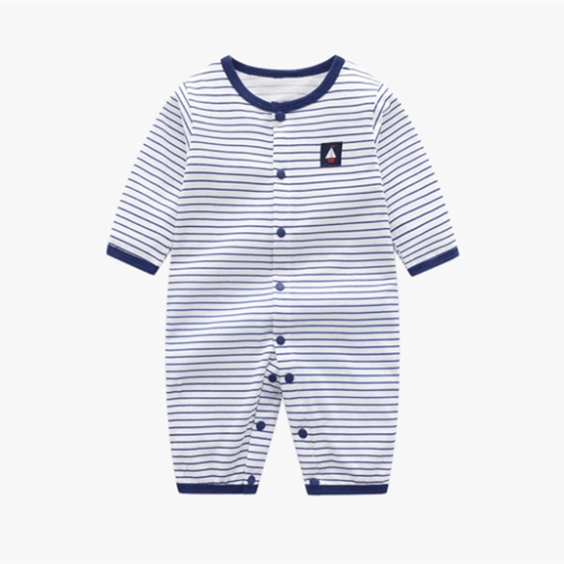 Baby Blue Striped Sailboat Patch Romper