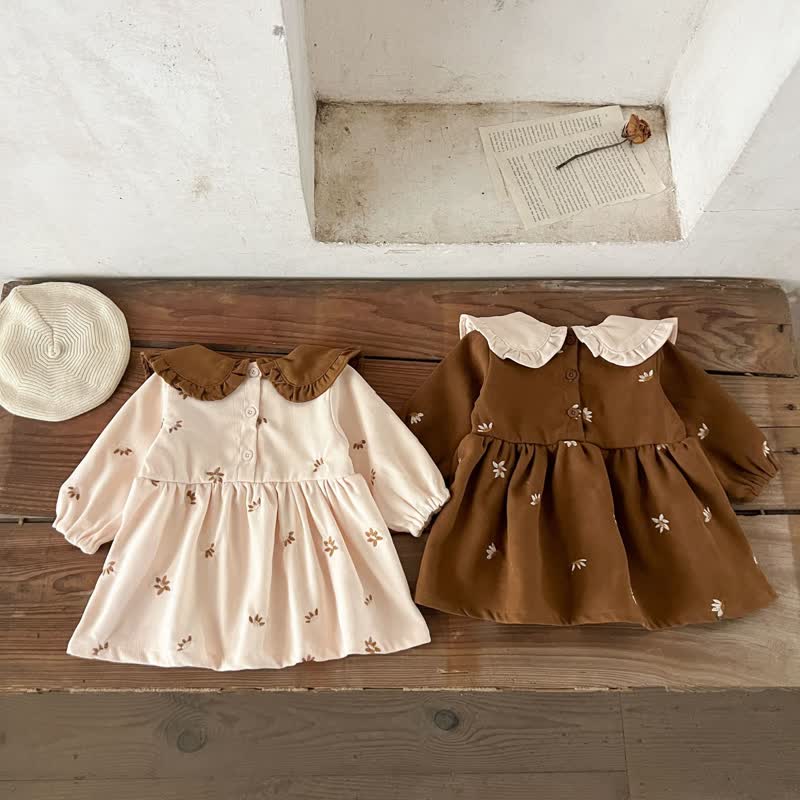 Baby Embroidered Flower Earthy Color Dress