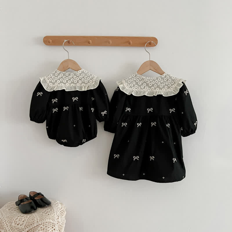 Baby Toddler Black Bows Embroidered Bodysuit Dress