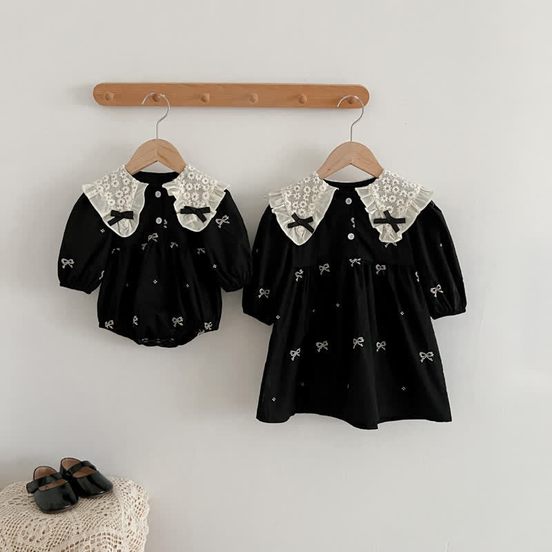 Baby Toddler Black Bows Embroidered Bodysuit Dress