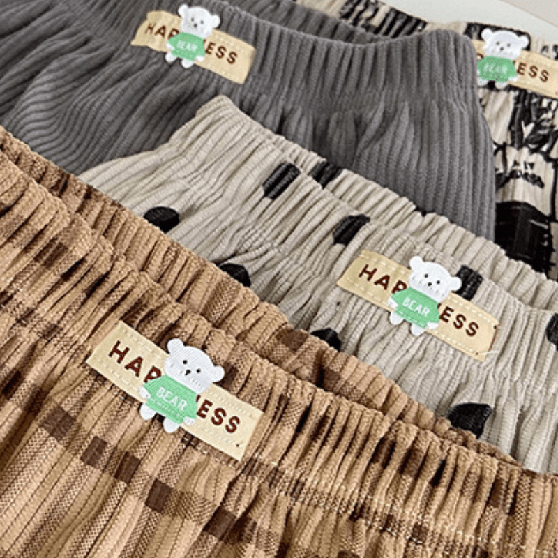 Kid Boy Elastic Waist Plaid Bear Pants