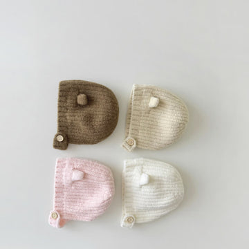 Baby Pure Color Bear Knitted Beanie