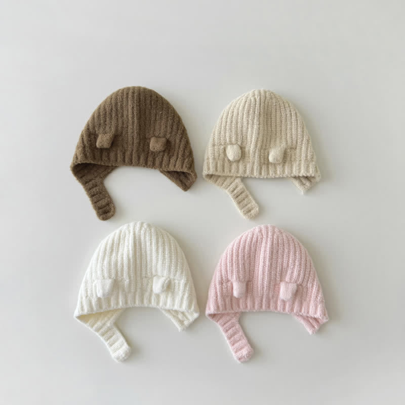 Baby Pure Color Bear Knitted Beanie