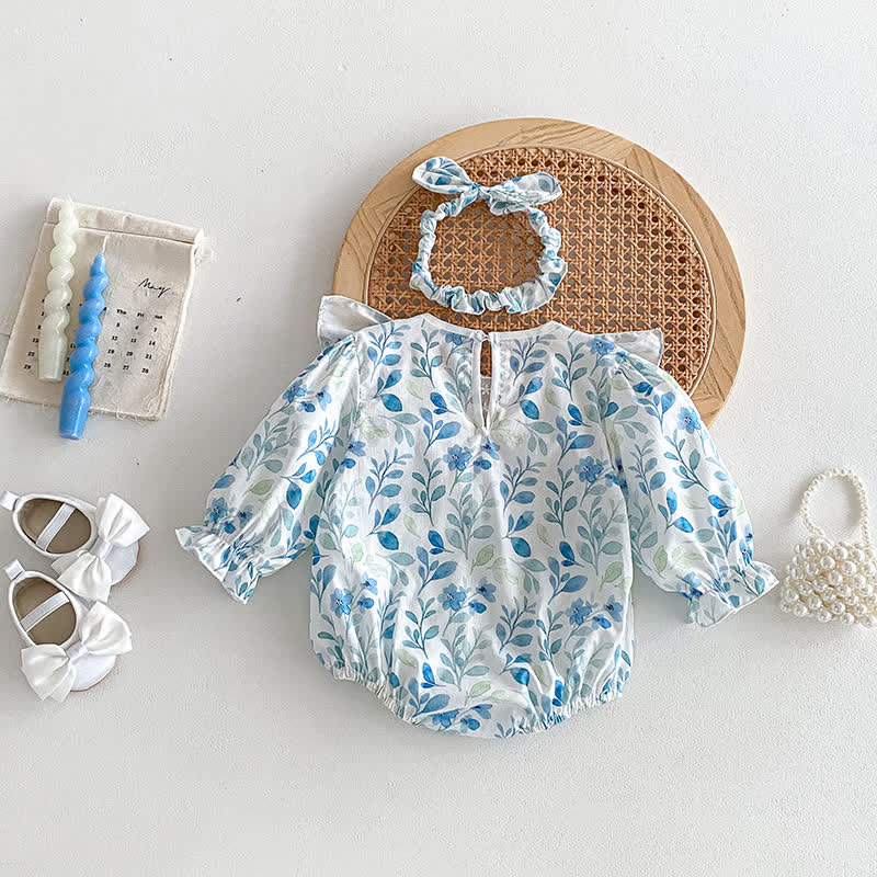 Baby Blue Ruffled Flower Bodysuit with Headband