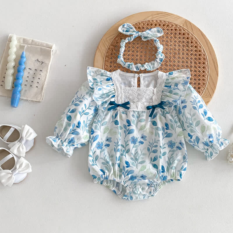 Baby Blue Ruffled Flower Bodysuit with Headband