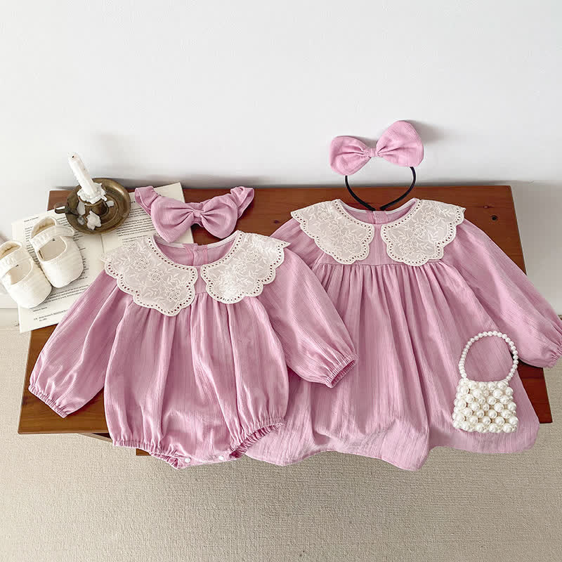 Baby Toddler Pink Lapels Bodysuit/Dress with Headband