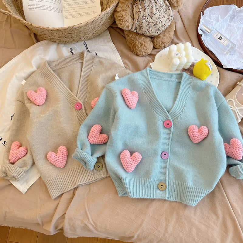 Kid Girl Pink Heart Knit Cardigan Sweater