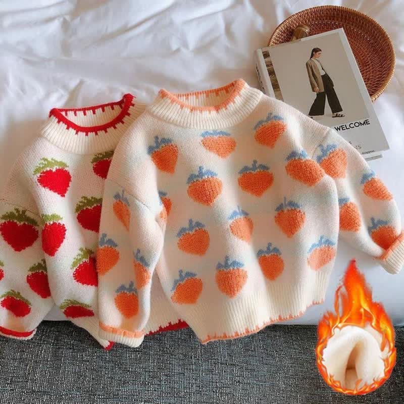 Kid Girl Strawberry Thickened Knit Sweater