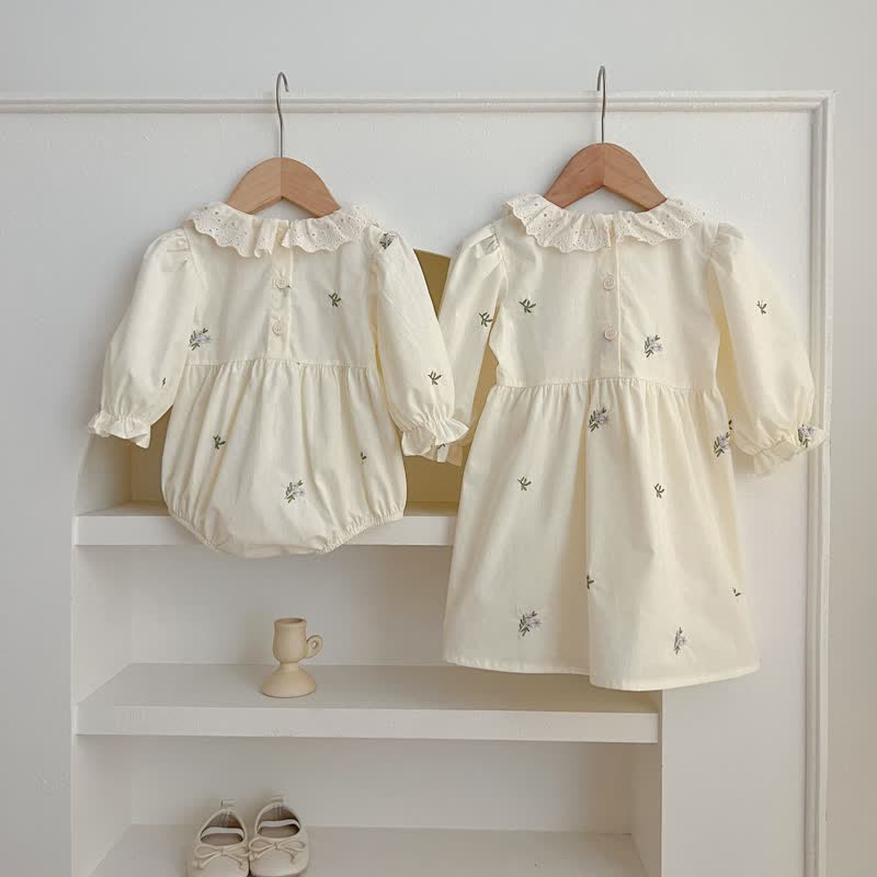 Baby Toddler Lace Collar Beige Bodysuit Dress