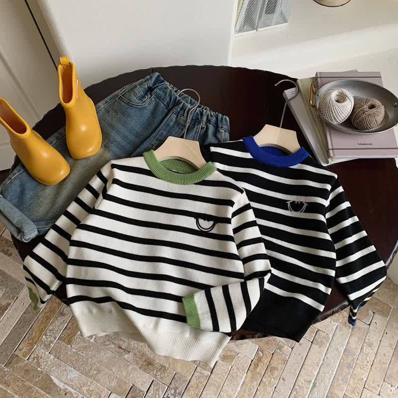 Toddler Lovely Smile Striped Knitted Sweater